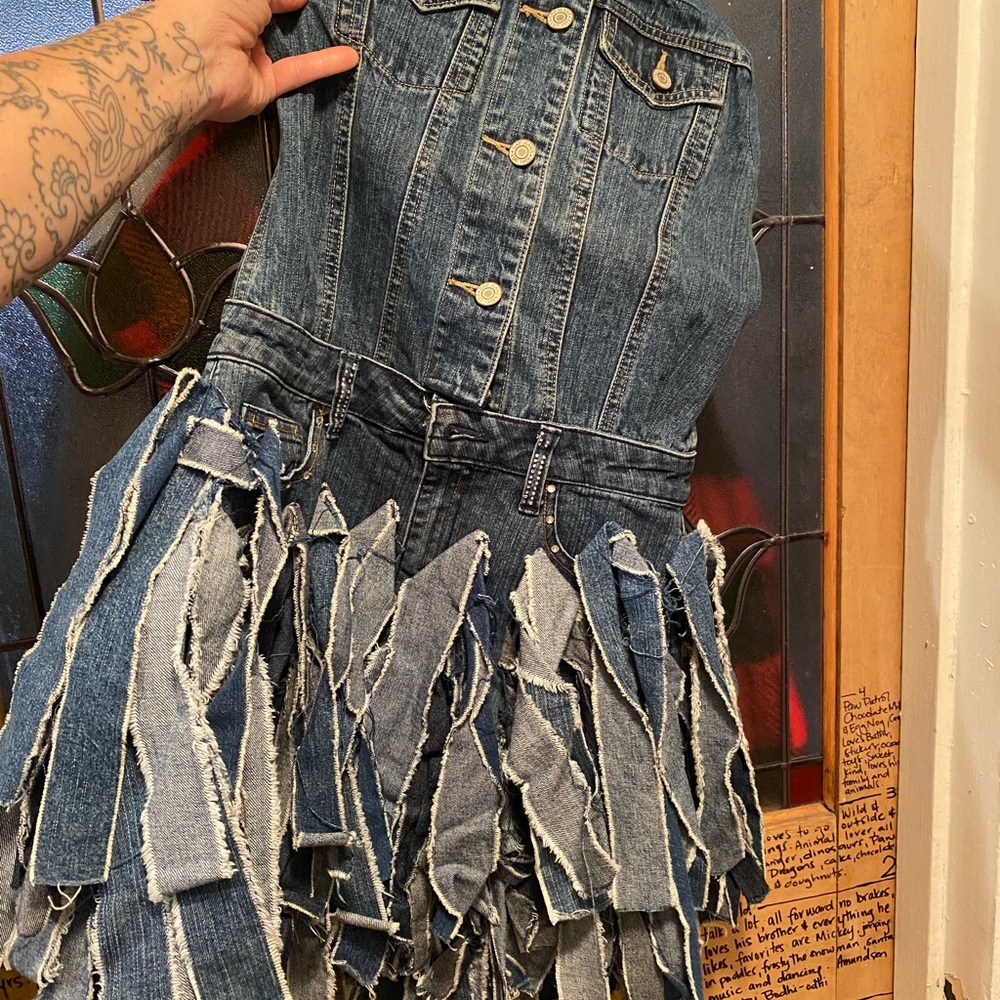 Handmade reconstructed denim dress